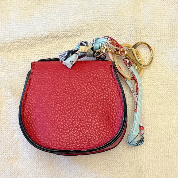 Red Mini Saddle Bag with Scarf Coin Purse / Purse Charm / Keychain. - Picture 4 of 6